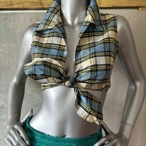 Raw Silk Plaid Cropped Top by VOX POP S